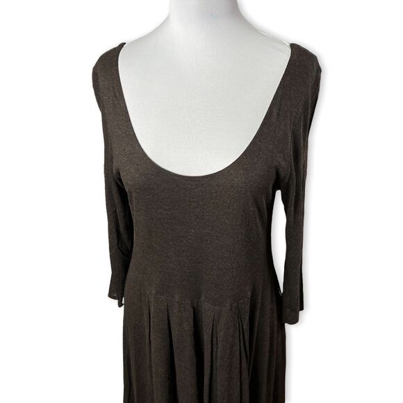 Eileen Fisher Fit & Flare Pleated Dress Lined SIZE S Brown Scoop Neck - Picture 9 of 12